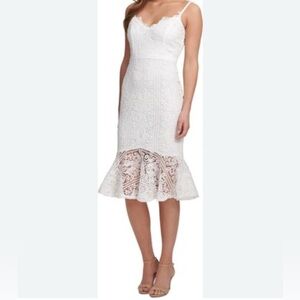 Guess Lace Spaghetti Strap Flounce Hem Dress in White - Size 10 - NWT